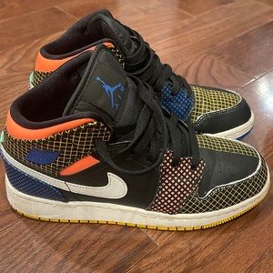 Air Jordan 1 Mid MMD Youth Size 4 GS Multi Color Shoe - Pre-owned, youth size 4